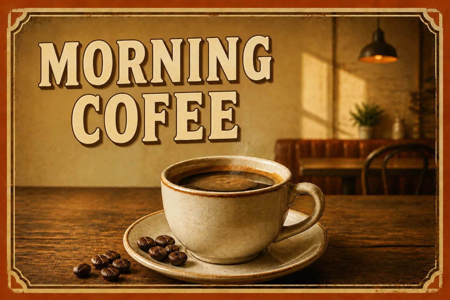 AI-generated coffee poster before correcting the misspelled text Morning Cofee