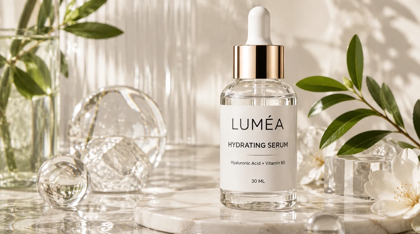 Lumea serum product photo with the original Hydrating Serum label