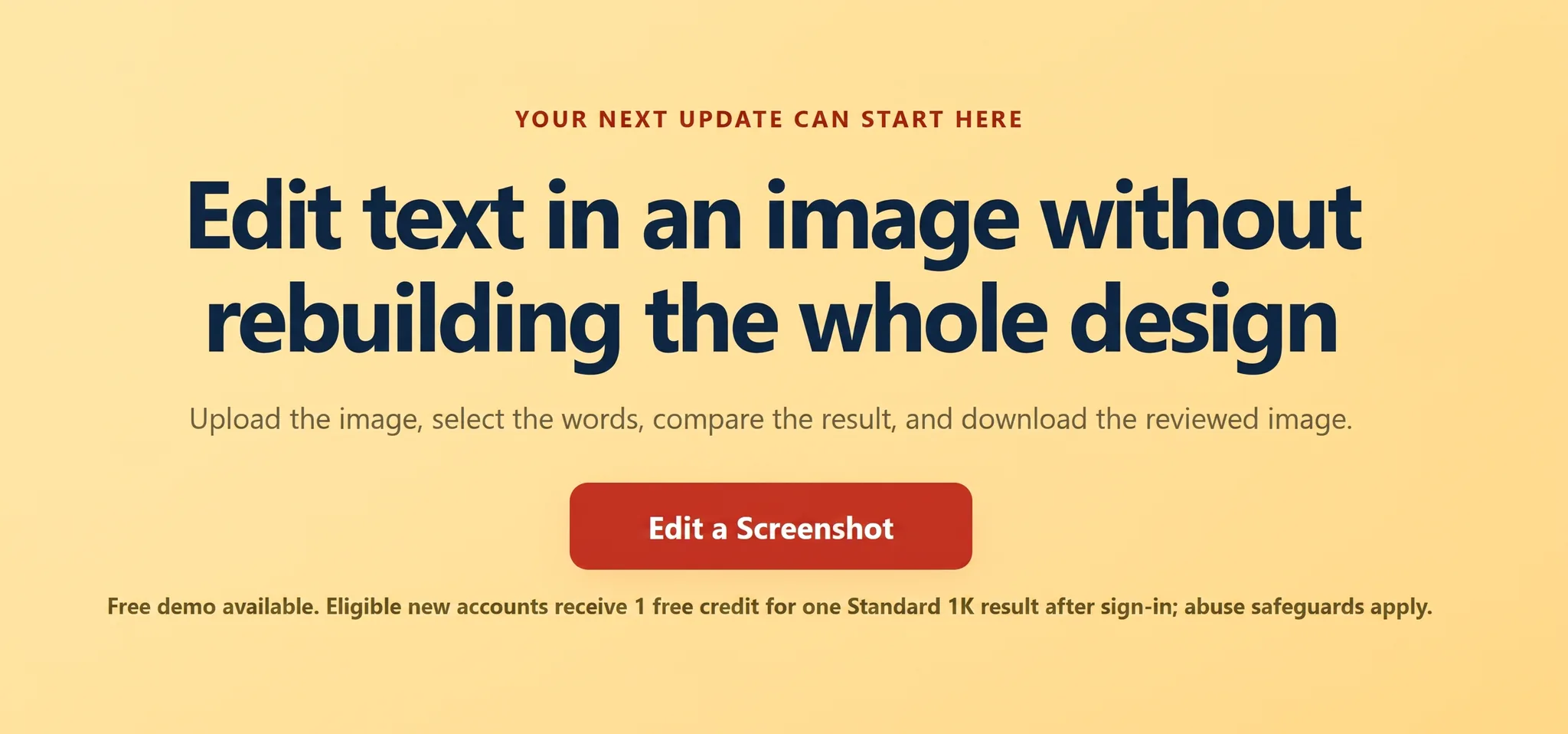 Homepage screenshot after replacing Edit Text in My Image with Edit a Screenshot