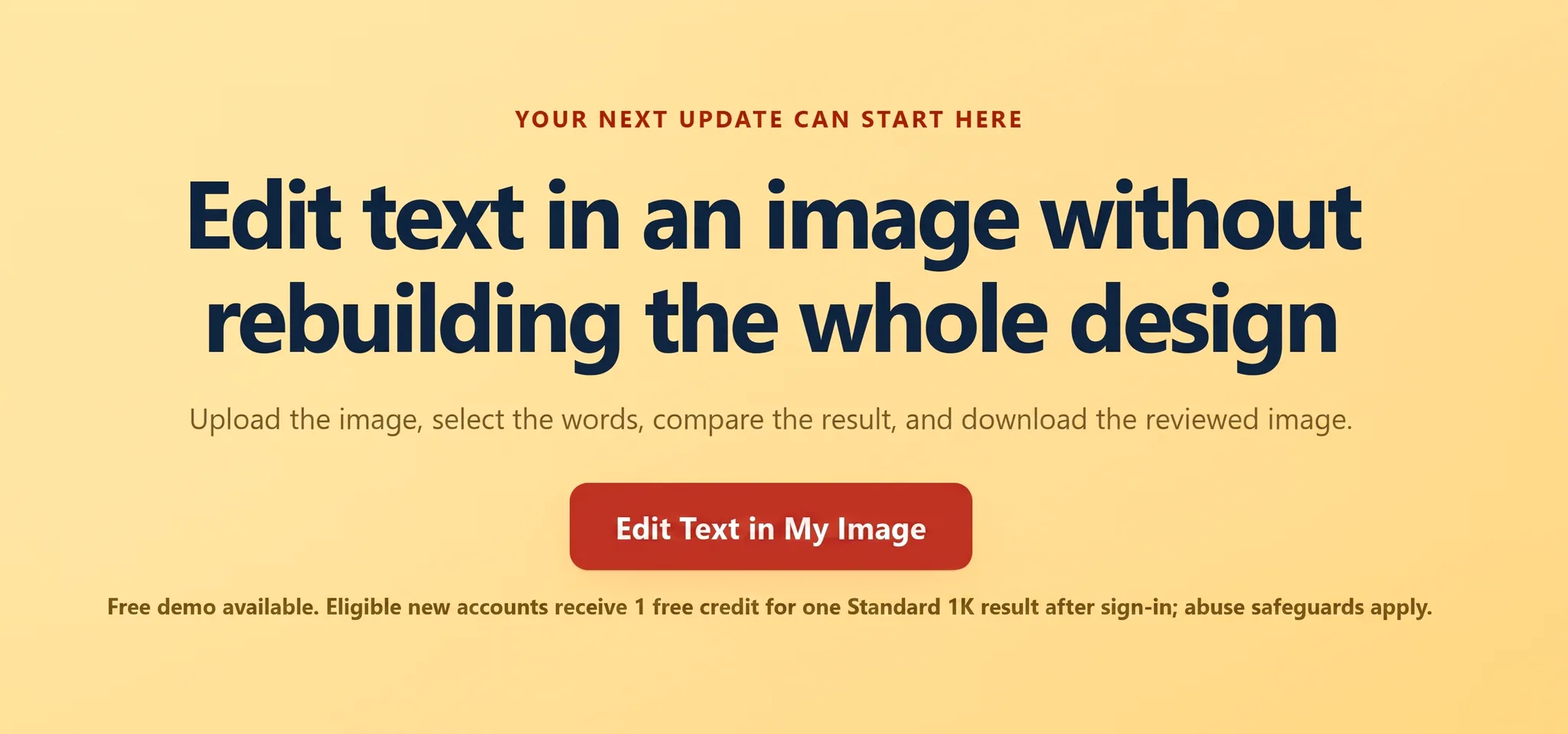 Homepage screenshot before editing the Edit Text in My Image button label